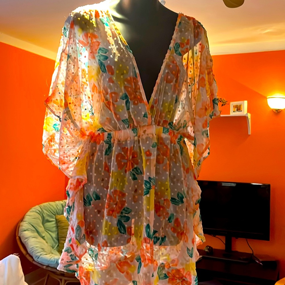 Time and Tru Floral Sheer Swim Coverup - Multicolor